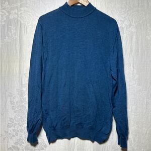 Nordstrom Sweater Large TALL Blue Merino Wool Mock Neck Made in Italy